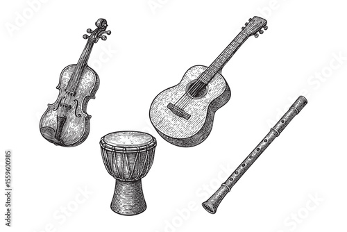 Musical Instruments Vector Engraving Set