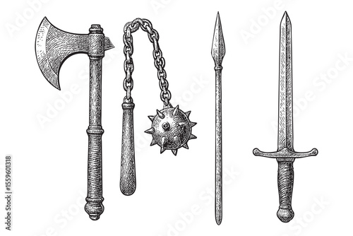  Medieval Weapons Vector Engraving Set