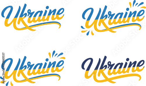 Ukraine yellow and blue brush lettering vector design with patriotic style for travel sticker or national event  