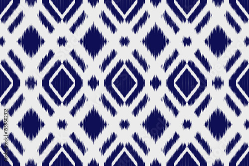 White and blue Abstract geometric Ikat pattern seamless.