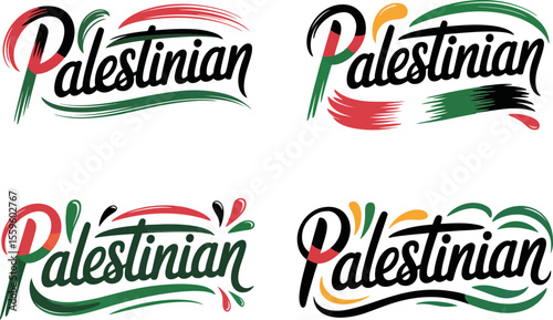 Palestinian bold green red hand-lettered typography vector for middle east cultural badge or political branding  