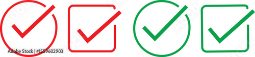 checkmark icon set.Quality certify sign, accept check mark icons,checkbox symbol vector,Black and green line check mark symbol,
