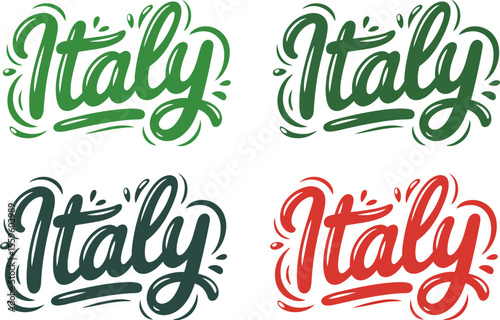 Italy layered modern script in green textured brush for italian national souvenir or roma tour sticker  