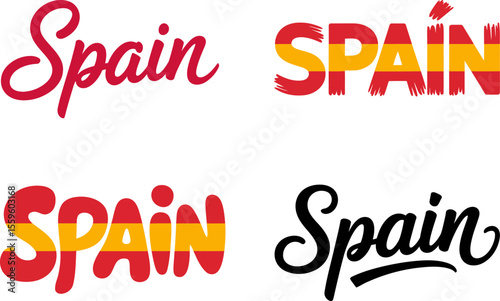 Spain ink splash brush effect text design in spanish flag color vector for national football or souvenir art  
