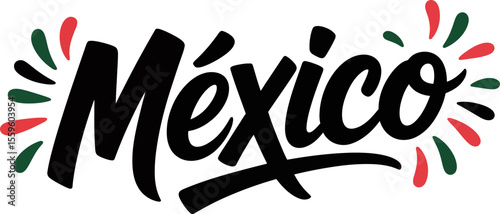 Mexico cultural brush lettering vector in hand-written black style with accent dots for mexico travel design  