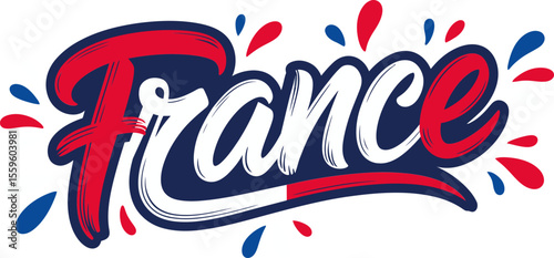 France curved patriotic brush lettering vector with red blue splash style for national day print or sticker  