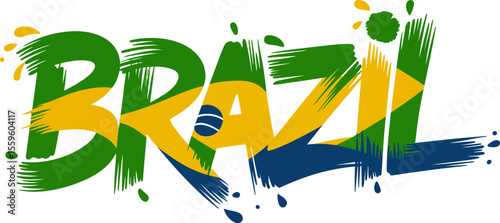 Brazil splash style modern brush typography vector with green yellow blue paint for carnival or football print  