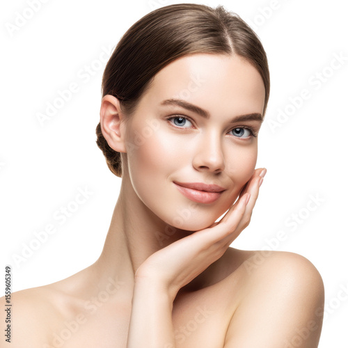 Young and beautiful model present skin care and beauty cosmetic product