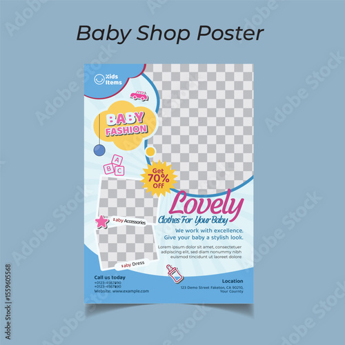 Baby Fashion A4 Flyer Or Poster Template. Editable A4 flyer templates for kids.