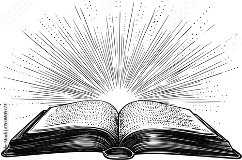 Radiant Light Emitting from Open Antique Book Vector Illustration