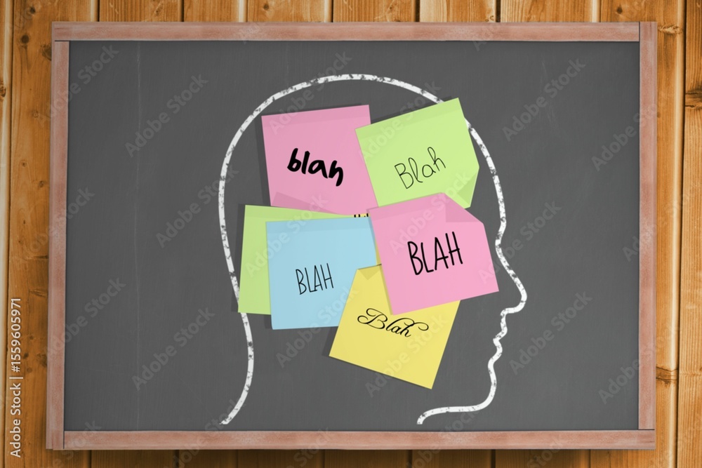 Fototapeta premium Chalk head with blah post it notes