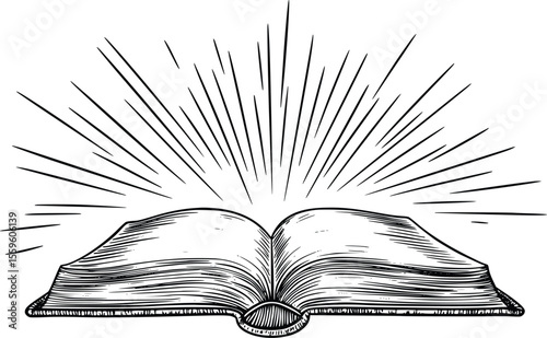 Open Book Vector Illustration: Vintage- Radiant- Knowledge- Wisdom