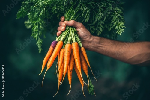 Fresh Carrots Harvest Hand Holding Bunch of Organic Vegetables