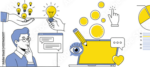 Conceptual illustration showing idea generation and data visualization