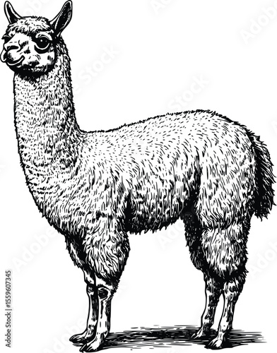 Vintage Vector Alpaca Illustration: Detailed Engraving Style