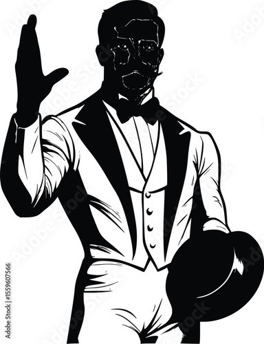 Elegant Vector Illustration:  Formal Man- Tuxedo-  Greeting- Dramatic Style