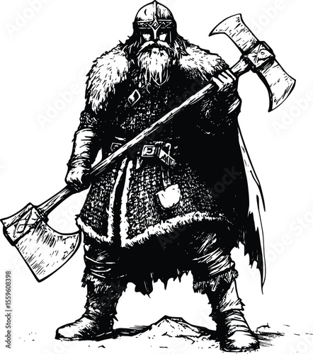Powerful Viking Warrior Vector Illustration: Grim- Hand-Drawn Style