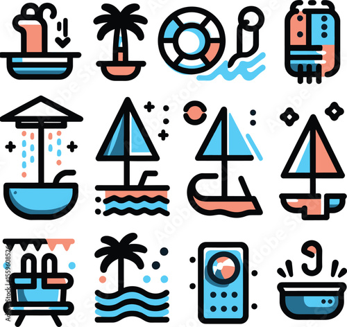 set of travel icons sea beach