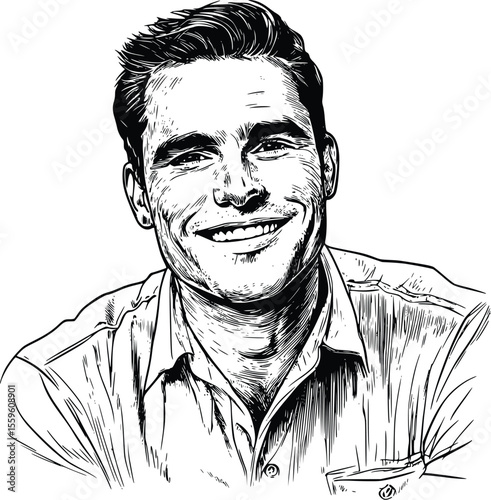 Happy Man Portrait: Hand-Drawn Vector Illustration- Cheerful Style