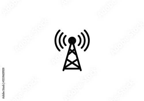 Illustration of a black transmission tower with signals on a white background in simple style