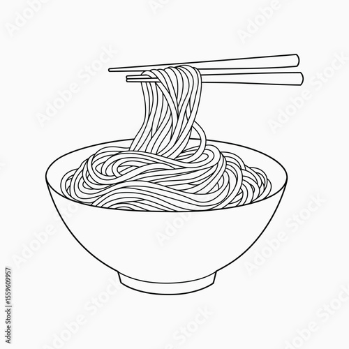 Noodles lifted by chopsticks from a bowl food asian cuisine