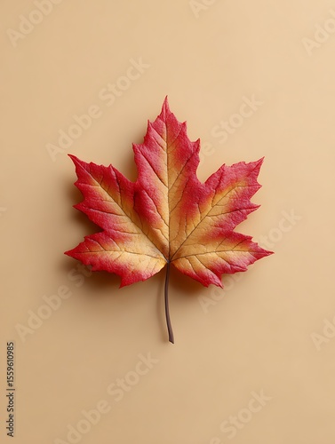 Red maple leaf on brown background