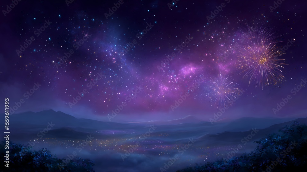 Fototapeta premium Happy New Year Background with aurora