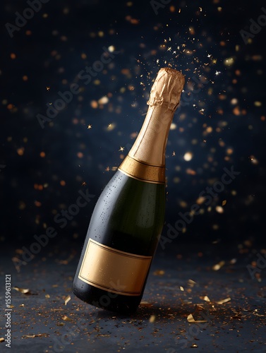 Celebration with champagne bottle, New year concept.