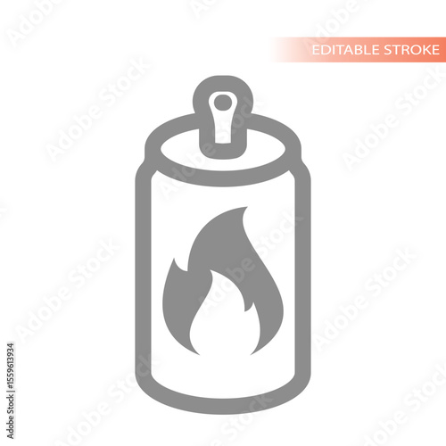 Energy drink with flame. Soda can stimulant booster line vector icon.
