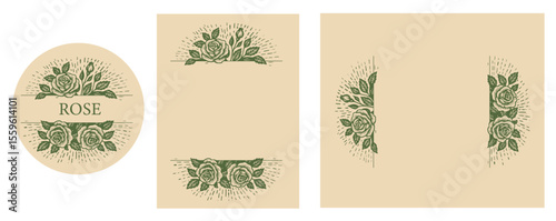 Rose Woodcut Floral, Vintage Botanical Artwork for Packaging, Labels and Creative Design