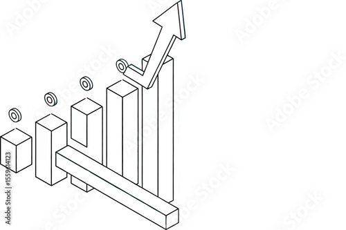 Isometric bar graph with upward arrow on gradient background design
