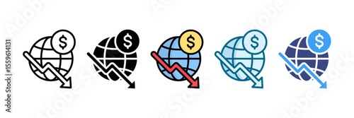 Economic Downturn Icon Set Multiple Style Collection