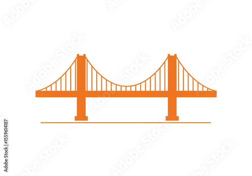 An orange bridge structure with suspension cables on a white background in a simple illustration