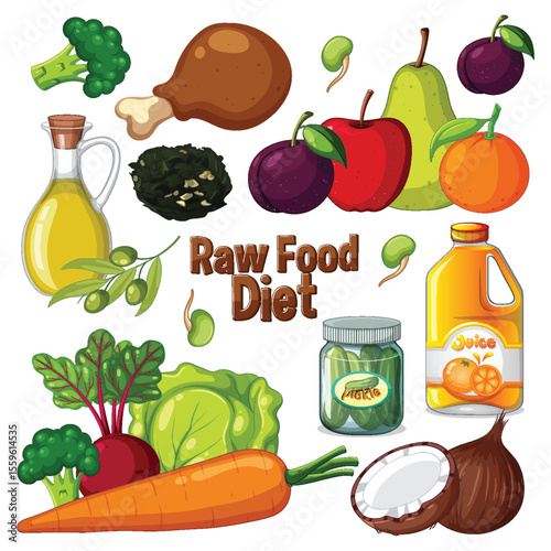 Colorful Raw Food Diet Vector Illustration