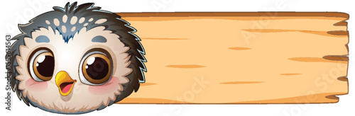 Cute Owl on Wooden Signboard