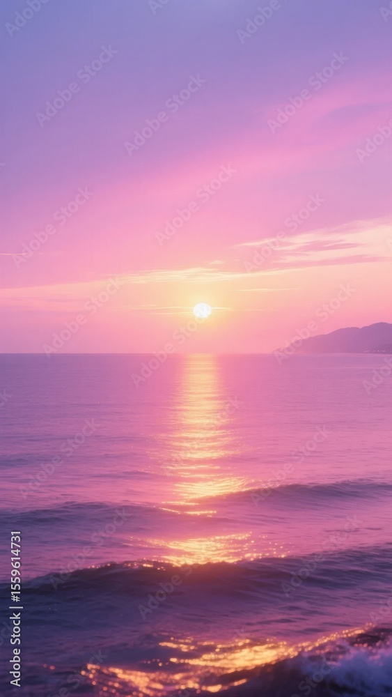 Fototapeta premium Vivid Sunset Over the Ocean with Pink and Purple Hues