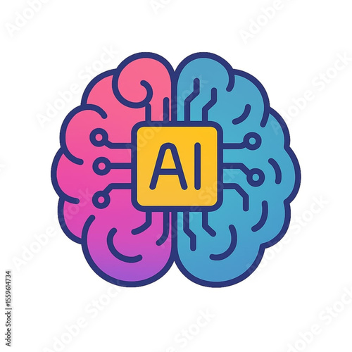 The icon depicts the combination of brain and technology such as network, lamp, coding, internet, engineering, ai, and rocket.
