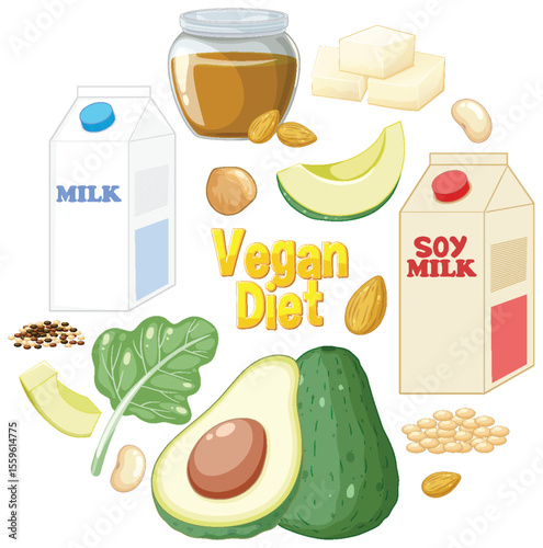 Vegan Diet Essentials Vector Illustration