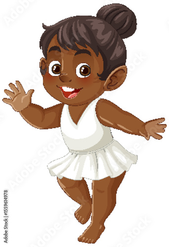 Joyful Young Dancer in White Dress Illustration