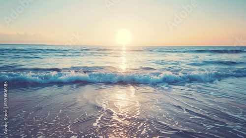 Sunset on the sea waves.  Tropical beach.