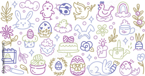  Cute Animal Baby Doodle Vector | Elephant, Giraffe, Duck, Bunny, Soft Toys, Pastel Sketch