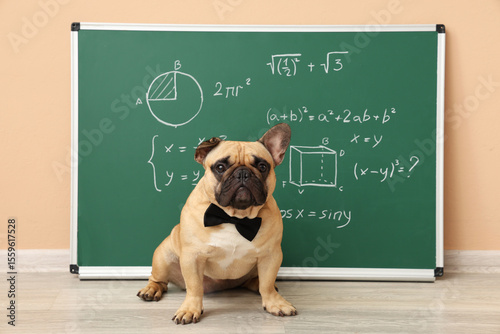 Green chalkboard with math ...