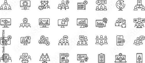 People collaboration data analysis computer icons vector