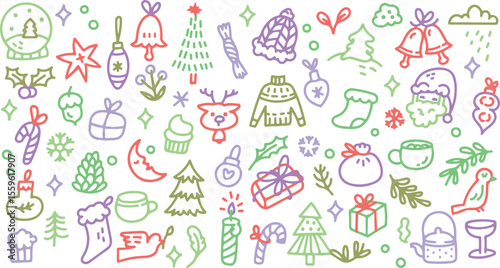 Winter Holiday Doodle Vector | Christmas, Gifts, Tree, Mittens, Hot Cocoa, Snowflakes
