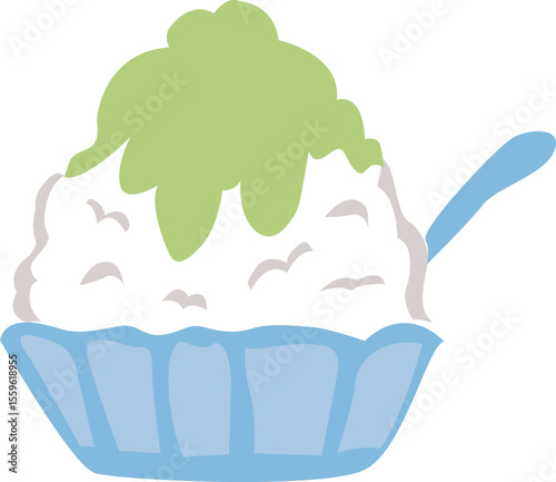 緑色シロップのかき氷のイラスト　