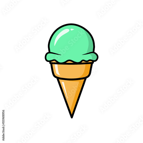 ice cream coneGreen Ice Cream Cone Icon Vector: Simple, Sweet & Refreshing Illustration for Desserts, Summer Treats & Refreshment Graphics – Perfect Flat Design Sweet Icon.