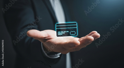 businessman holding virtual Mastercard 