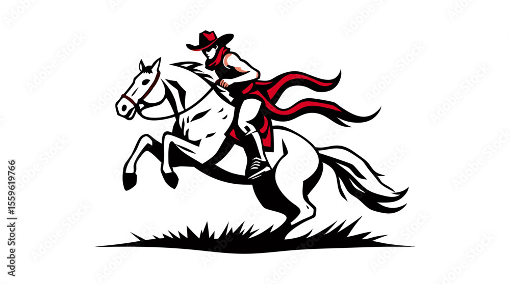 Obraz premium Cowboys and Horses – Western Action Vector Icons