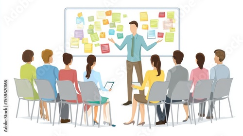 Business presentation to a group of listeners.