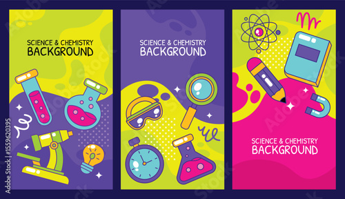 Set of science and education element template vector background